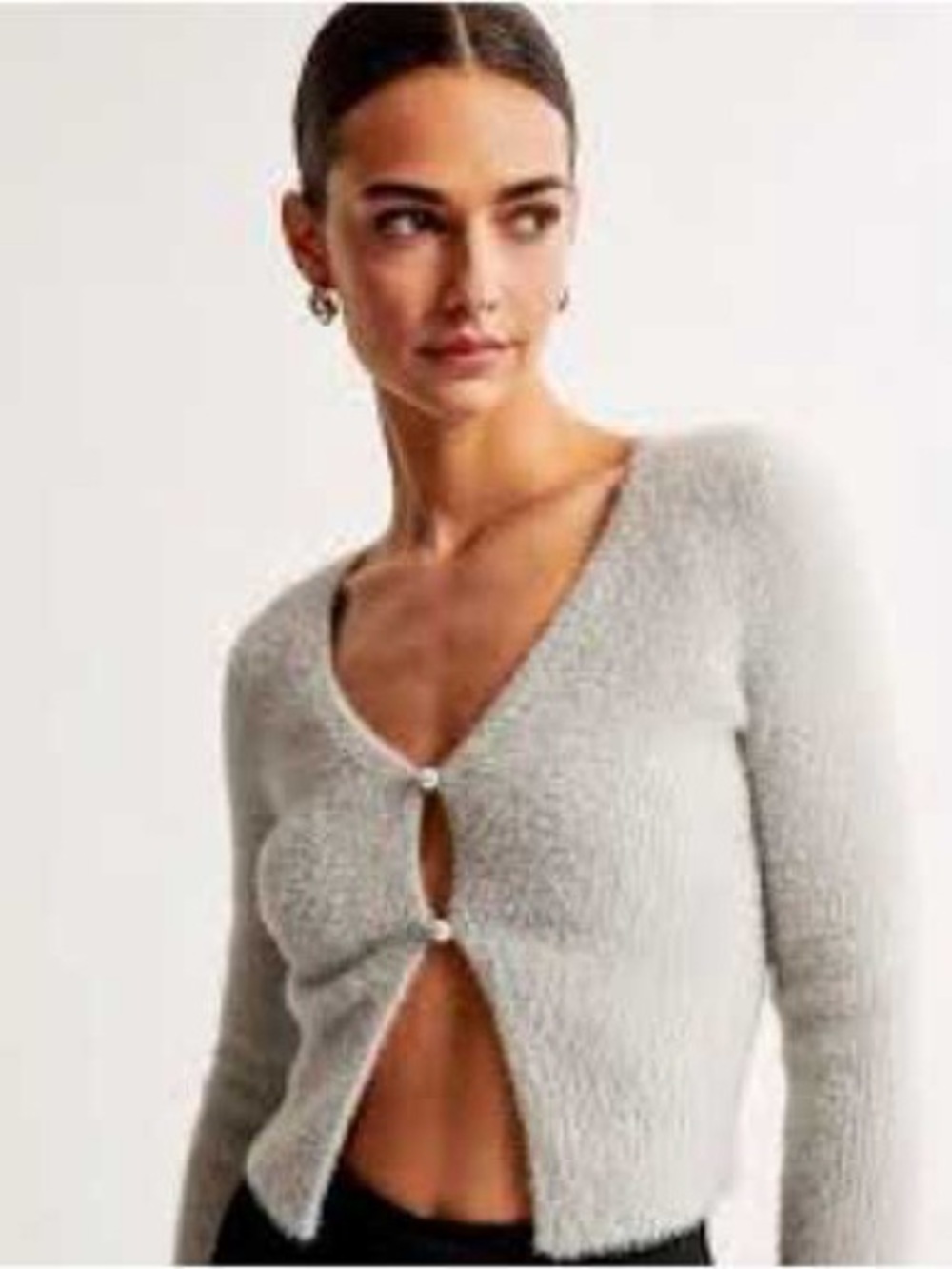 Abercrombie & Fitch Gray Fuzzy Cardigan w Pearl button open front